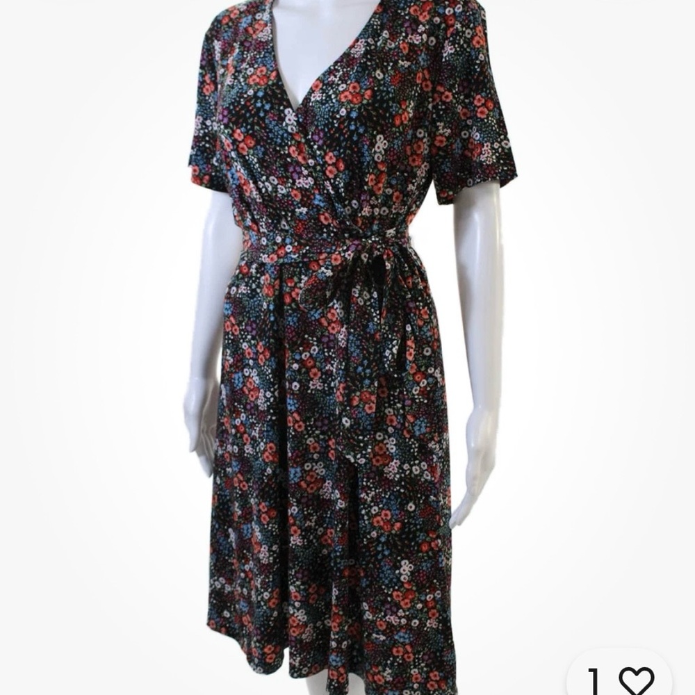 Leota Floral Faux Wrap Dress - Black and Red